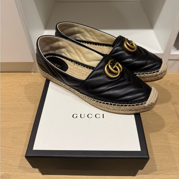 Gucci Black Nappa Matelasse Marmont Leather Espadrilles - Picture 1 of 4